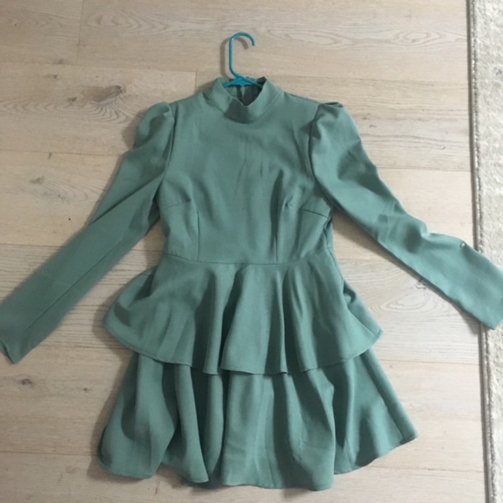 Aqua green long sleeve ruffle dress